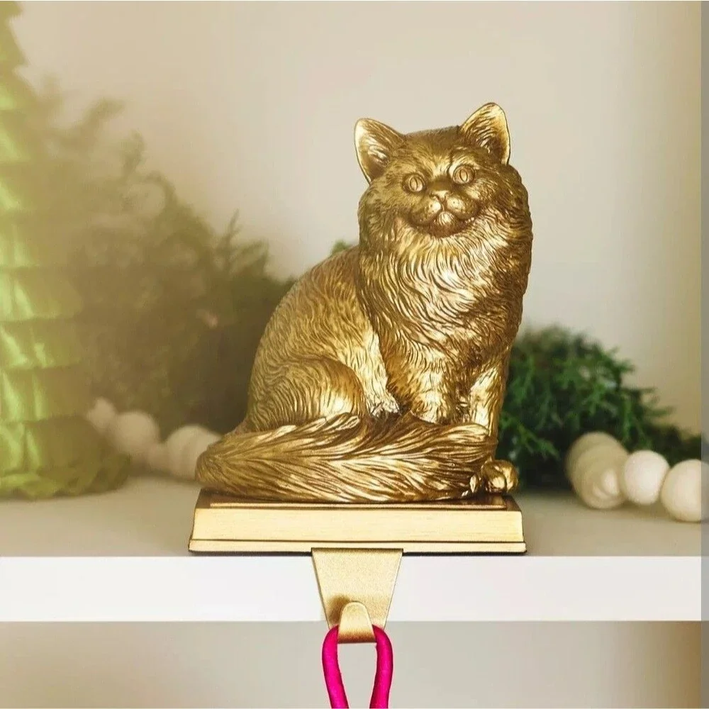 Anthropologie Animal Icon Cat Stocking Holder Gold Ragdoll Kitten Persian NEW